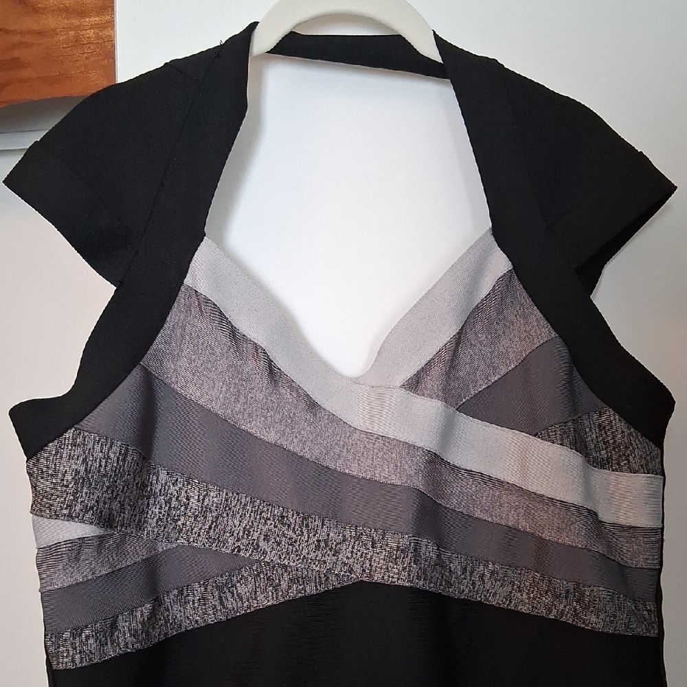 VENUS Women's Black and Gray Striped Bandage Dress